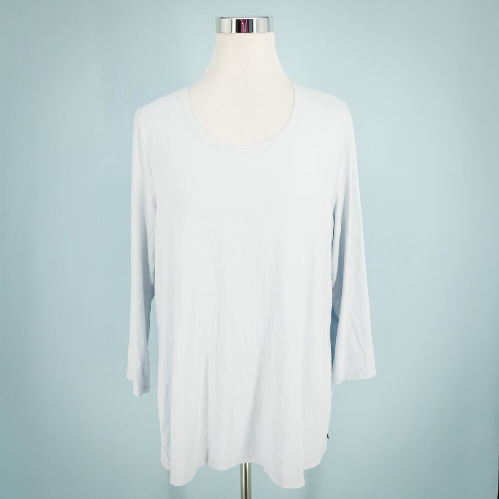 OSKA 3 Size Large L Light Blue Crew Neck 3/4 Sleeve Knit Tunic Top Blouse Shirt